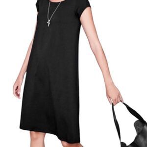 Eileen Fisher Black Organic Cotton Lycra Short Sleeve Mini Dress Small Petite